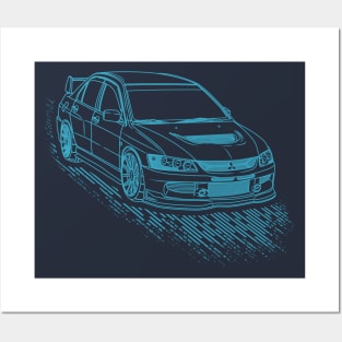 Mitsubishi Lancer EVO Lineart Blueprint Posters and Art